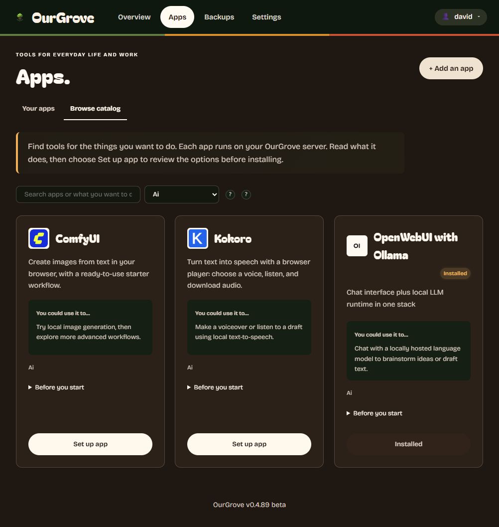 Actual beta AI catalogue with ComfyUI, Kokoro and OpenWebUI with Ollama